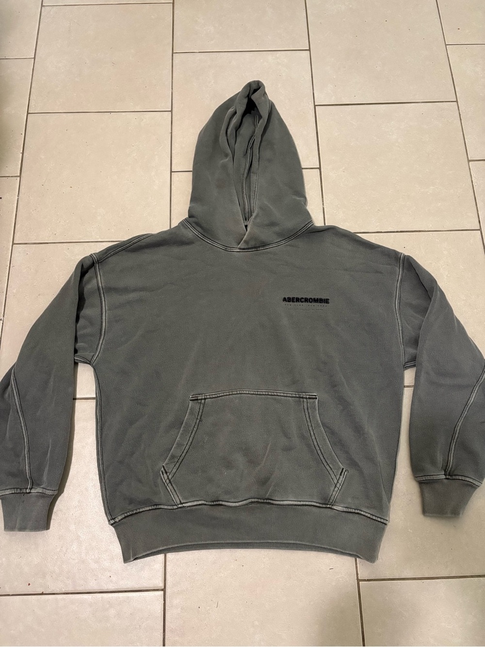 Abercrombie & Fitch Men's Washed Dark Gray Pullover Hoodie